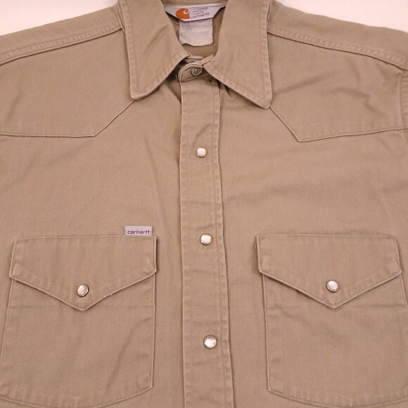 Vtg Carhartt Western Work Shirt Medium? 46" Chest USA Union Made Pearl Snap 80s - Picture 3 of 16